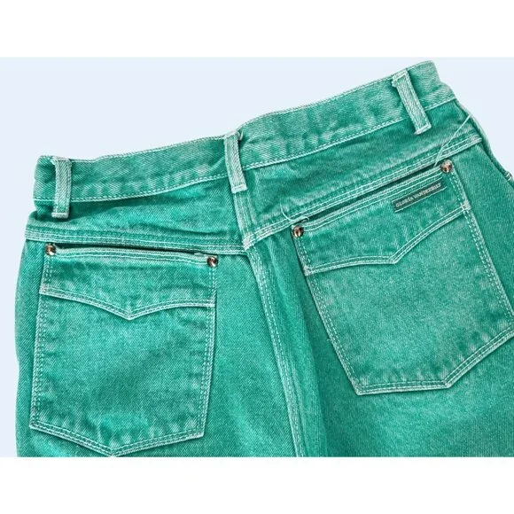 Vintage GLORIA VANDERBILT For Murjani 70s / 80s Green High Waist Jeans Size 24 - Picture 1 of 8